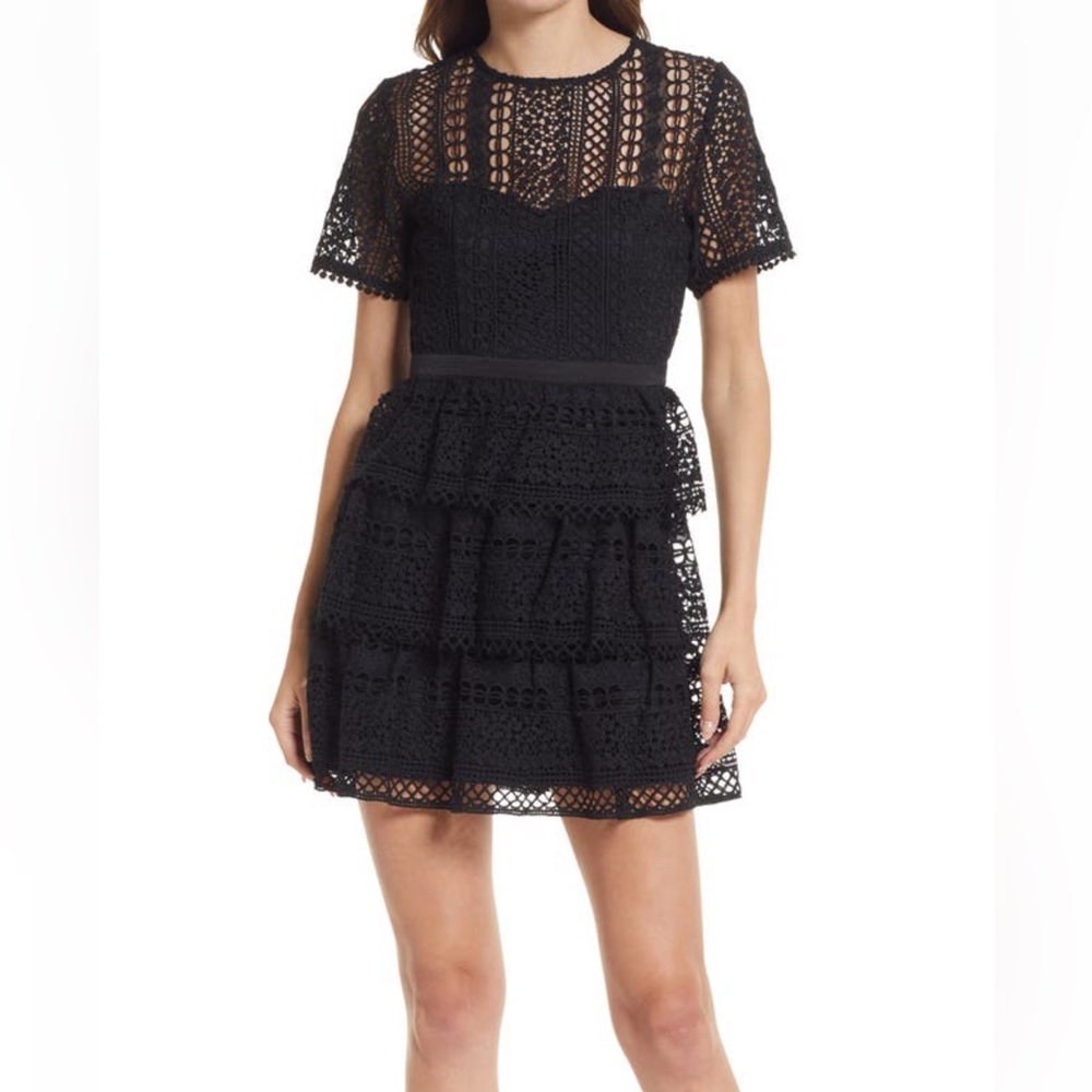Lulus Wishlist Crochet Lace Mini Dress Black